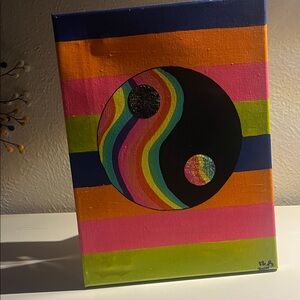 Vibrant Striped Yin Yang handmade Canvas Art